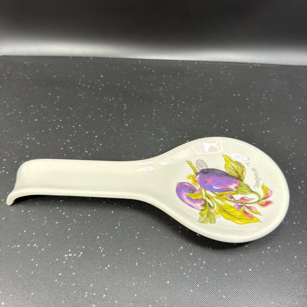 Effetti Home Handmade in Italy Ceramic Spoon Rest Le Verdure Eggplant Botanical‎